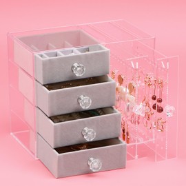 17Dec Clear Acrylic Jewelry Organizers and Storage Box with 2 Acrylic Earring Holder Drawer,4 Velvet Jewelry Storage Organizer Tray.Large Acrylic Jewelry Box for Girls Women