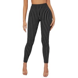 Floerns Women's Striped Print Wide Waistband Cropped Workout Legging Pants Black XL