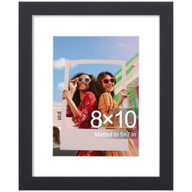 smiry Picture Frame 8x10, Display Pictures 5x7 with Mat or 8x10 Without Mat, Versatile Black Wall Gallery Photo Frames for Wall or Tabletop Display, Single