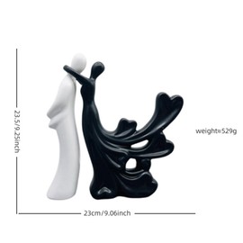 Dwysswyd Black and White Dancing Couple Sculpture - 9 Inch Modern Resin Abstract Art Figurine, Glossy Home Decor for Mantel/Shelf, Wedding Symbolizing Love & Unity (White and Black)
