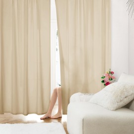 HOMEIDEAS Non-See-Through Beige Privacy Sheer Curtains, 52 X 72 Inches Long 2 Panels Taupe Sheer Curtains Light Filtering Window Drapes for Bedroom Living Room