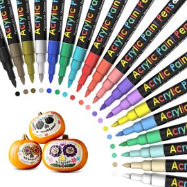 Water-Based Acrylic Paint Pens for Stones, Apogo 18 Acrylic Paint Pens for Stones, Water-Based Acrylic Pens for Painting Stones, Wood, Glass, Paper, Ceramic, Pumpkins, Canvas