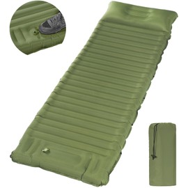 Chasyatzi 40D Self-Inflating Camping Pad, Insulated Ultralight Sleeping Mat for Backpacking, Winter Camping, 2-Layer Anti-Leak Design w/Built-in Pillow, Foot Pump Foldable Pad, Army Green