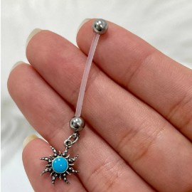 Luxe Modz 14G Dangle Tribal Sun Pregnancy Belly Button Ring Bioflex PTFE Clear Acrylic