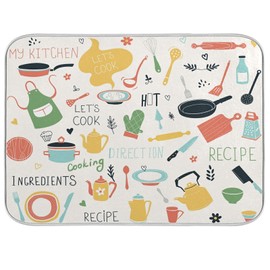 Dish Drying Mats for Kitchen Counter Kitchen Doodle Pattern Microfiber Dish Rack Mat Dry Mats for Dishes Large 24 x 18 Inches