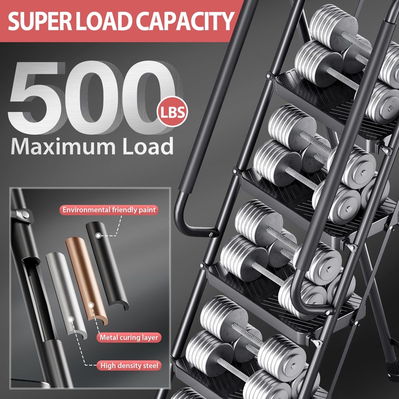 KINGRACK Folding 5 Step Ladder, Portable Ladder for Multi-Purpose, Home,