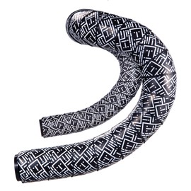 SPF6-BK Handlebar Tape, Grip Tape, Anti-Slip, End Plugs, EVA + PU, Left and Right Set, Black/White