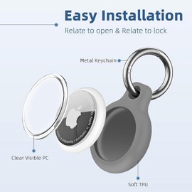 YOKRWO Holder 1-Pack Waterproof TPU Shell Protective Case, Anti-Scratch Airtags Key Chain for Apple Air Tags with All Metal Keychain Key Ring Clip (Gray)