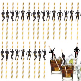 ZORVUJI Pack of 24 JGA Decorative Paper Straws, Rose Gold, Plastic-Free, Biodegradable Disposable Drinking Straws for Girls' Evening, Stag Party, Birthday, Wedding and Party (Gold with Stripes)