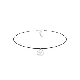 Elli Women Ornament Choker 925 Sterling Silver Black Ribbon Necklace of Length 36cm