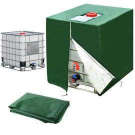 IBC Tank Cover Water Tank 1000L Green Water Tank Dustproof Anti-UV Protective Cover for IBC Container with Opening Outdoor 120 x 100 x 116 cm