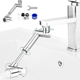 Universal Retractable Faucet Aerator with 1440° Rotating Robotic Arm, Dual Function Sprayer & Splash Filter, Kitchen Sink Faucet Extender Attachment for 20/22/24mm Thread Faucets