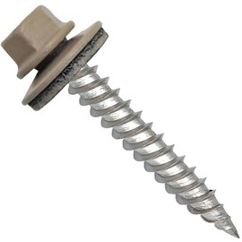 Stainless Steel Metal Roofing Screw: Surrey Beige (250) 12 x 1-1/2" Hex Sheet Metal Roof Screw. Sharp Point Metal to Wood siding Screws. 5/8" EPDM Washer.