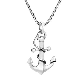 AeraVida Nautical Rope and Anchor .925 Sterling Silver Pendant Necklace
