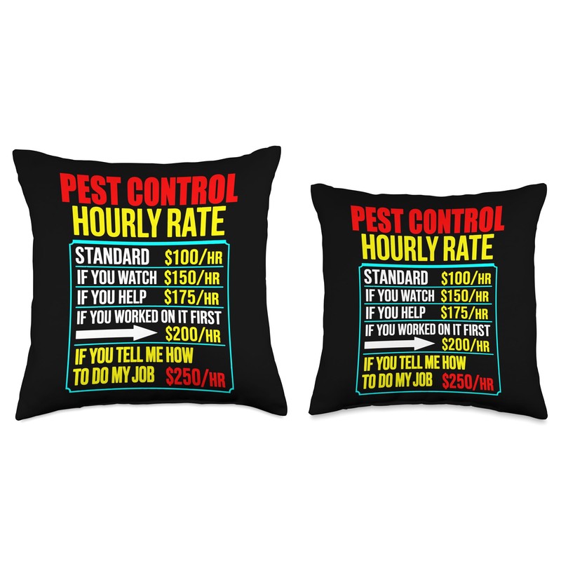 Funny men pest control exterminator exterminating job work Throw Pillow