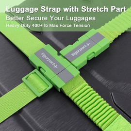 Vigorport Luggage Straps with Stretch Part, Suitcase Belt TSA Approved with Adjustable Quick-Release Buckle to Keep Your Suitcase Secure While Traveling (41''-78''Long, Green-2PK)