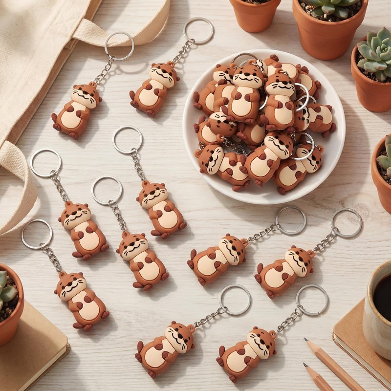 Sureio 48 Pcs 3D Silicone Otter Keychain Bulk Otter Stuff