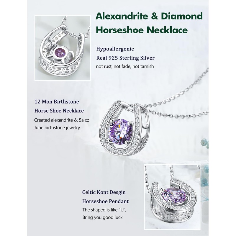 RANDES Alexandrite Horse Shoe Pendant Birthstone Jewelry for Women Sterling