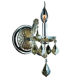 Worldwide Lighting Lyre Collection 1 Light Chrome Finish and Smoke Crystal Candle Wall Sconce 6" W x 14" H Small