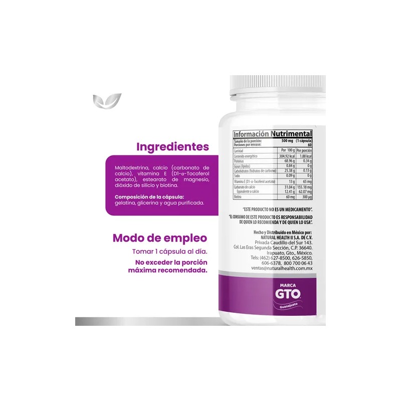 Biotina Vitamina E Y Calcio 60 Caps Bionat Natural Health