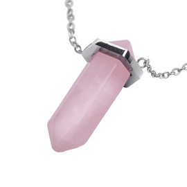 LuckyLy Collar para Mujer de Cuarzo Rosa, Cadena de Acero Inoxidable con Dije de Piedra Natural – Accesorios para Mujer, Regalos para Mujer Originales Cumpleaños y Regalos para Mamá, Modelo Orly