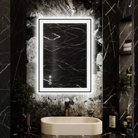 ISKM Framed LED Mirror for Bathroom 20"x28", Dimmable LED Bathroom Mirror with Lights, Anti-Fog, Front and Backlit Lighted Mirror 3-Colors, Shatterproof, Memory Function