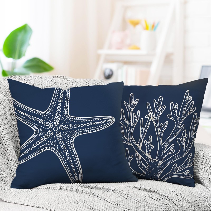 Fjfz Beach Coastal Starfish Coral Decorative Throw Pillow Covers