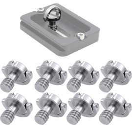 LEEQ 8pcs 1/4 Inch Stainless Steel Camera Screw with D-Ring and Slot for Tripods, Heads, Lenses and More