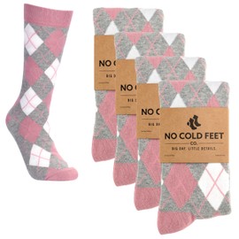 No Cold Feet Fun Colorful Novelty Socks for Men for Dress Casual Formal Groomsmen Wedding, Dusty Rose and Grey Argyle, 4-Pack