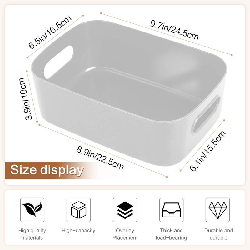 SHEPIN Pack of 6 Storage Boxes, Plastic Organiser Box, Grey,