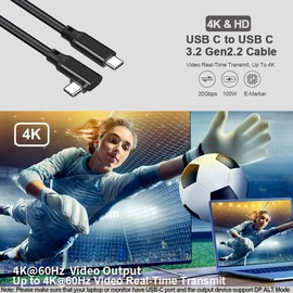USB C to USB C Cable 6.6FT,TYPEC 3.1 GEN2,Right Angle USB-C 3.2 Gen 2 20Gbps Cable 4K@60Hz UHD Video Monitor Cable 100W PD Fast Charging Cable.for Oculus Quest,MacBook Pro,AR,Switch,Phone 15,Laptops