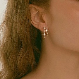 Inateannal Boho CZ Open Hoop Earrings Gold Rhinestone Circle Earrings CZ Double Hoop Earrings Vintage C Shape Stud Earrings Crystal Bridal Earrings Jewelry for Women