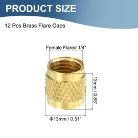 sourcing map 1/4" SAE Brass Flare Caps, 24Pcs Solid Brass Valve Caps, Refrigeration Valve Cap Flat with Rubber Seal for HVAC AC System, Air Conditioning Industry Tubing