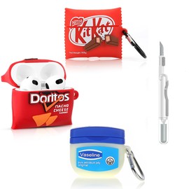 (3Pack) Case for AirPods 3rd Generation with Cleaning kit, XMBYGY Cute Skin Design Silicone Cartoon Charging Case Protective Covers with Keychain for AirPods 3 Earbuds (D+F+K)