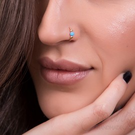 Light Blue Opal Nose Ring Hoop - 14k Gold Filled Nose Piercing ring