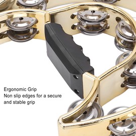 Double Row Bell Drum, Lightweight Hand Ambourine with Bright Sound, Ergonomic Handle for Concerts for Festival Parties (Yellow)