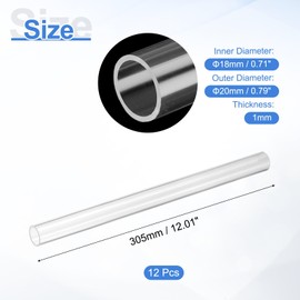 sourcing map 12Pcs Clear Rigid Acrylic Pipe, 18mm(0.71") ID x 20mm(0.79") OD 12" Round Polycarbonate Tube Plastic Tubing for Plumbing, Lighting, Aquarium, DIY Projects