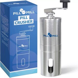 Pill Mill Silver Pill Crusher Grinder With Elongated Crank For Easy Use And Cleaning