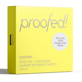 Proofed! Laundry Detergent Sheets, 32 Count, Clean Scent, The Only 100% Plastic-Free Sheet, No PVA or PVOH, Hypoallergenic, Bio-Based Ingredients, Made in USA, 1 Box