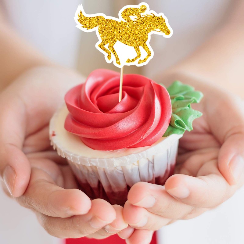 144PCS Kentucky Horse Derby Cupcake Toppers Decorations - Horse Racing