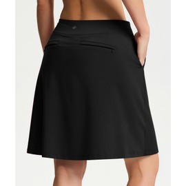 Yogipace Women's 4 Pockets UV Protection 20" Modest Knee Length Skirt Athletic Golf Tennis Skort Zippered Pockets,Black,Size L