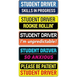 Student Driver Magnet for Car - Funny 5-Pack Please Be Patient Reflective Magnetic Bumper Sticker Set - Removable Novice Rookie Safety Attention Sign - Weather-Resistant - 10 x 3.5 inches