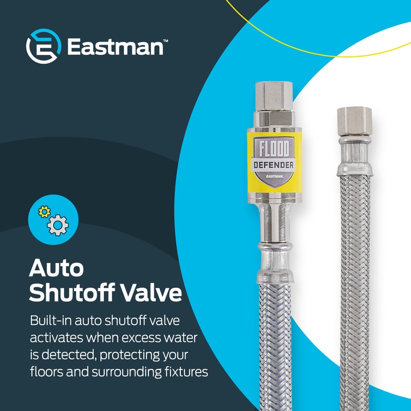 Eastman Ice Maker Connector, 1/4 Inch Compression, Flood Defender Auto