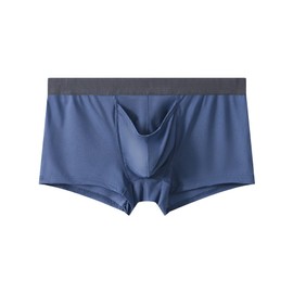 Feelonger Men's Dual Pouch Underwear Bulge Boxer Briefs Separated Pouch See-through Redundant Prepuce Physical Therapy Trunks (US, Alpha, 3X-Large, Regular, Regular, Gentleman Navy blue)