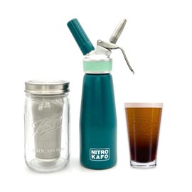 NITRO KAFO Cold Brew Mason Jar Coffee Maker and Nitro Coffee Maker kit - Stainless Steel Filter, Durable Glass, 100% Recyclable Aluminium Bottle with Stainless Steel Parts For a Kit Which Will Last