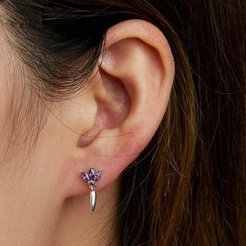 PAHALA 925 Sterling Silver Exquisite Purple Leaf Stud Pavé Setting CZ Elegant Earrings Wedding