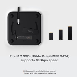 Satechi USB-C Stand Hub NVMe/SATA SSD Slot (M1 M2 Mac Mini) USB-C Data Port (10Gbps), Micro/SD Card Slot, USB-A (10/5Gbps), Headphone Jack Port