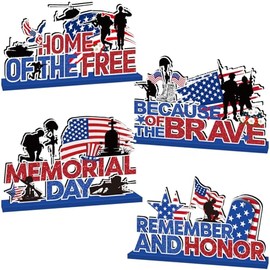 4Pcs Memorial Day Decorations Wooden Table Centerpiece Remember and Honor Memorial Day Table Decorations Patriotic Themed Tabletop Tiered Tray Decor for Veterans Day 4th of July Party Supplies