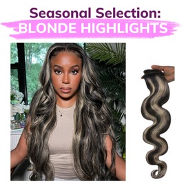 IDN BEAUTY Seamless Clip In Hair Extensions Human Hair, 110g 16 Inch, 1B/19/1B Natural Black to Light Blonde Remy Hair Body Wave Seamless Clip Ins For Black Women PU Weft Invisible Edge 7pcs