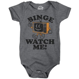 Crazy Dog T-Shirts Binge Watch Me Baby Bodysuit Funny Sarcastic TV Graphic Novelty Jumper For Infants Funny Baby Onesies Cool Movie Onesie Novelty Onesie Dark Grey 6 Months